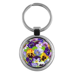 Spring Pansy Blossom Bloom Plant Key Chains (round)  by Nexatart