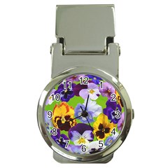 Spring Pansy Blossom Bloom Plant Money Clip Watches by Nexatart