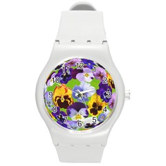 Spring Pansy Blossom Bloom Plant Round Plastic Sport Watch (m) by Nexatart