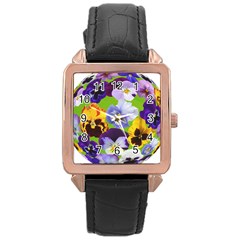 Spring Pansy Blossom Bloom Plant Rose Gold Leather Watch  by Nexatart