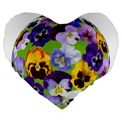 Spring Pansy Blossom Bloom Plant Large 19  Premium Flano Heart Shape Cushions by Nexatart