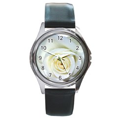 Flower White Rose Lying Round Metal Watch by Nexatart