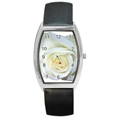 Flower White Rose Lying Barrel Style Metal Watch by Nexatart