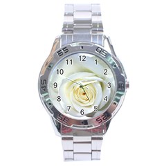 Flower White Rose Lying Stainless Steel Analogue Watch by Nexatart