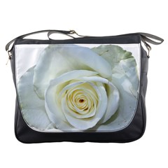 Flower White Rose Lying Messenger Bags by Nexatart