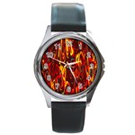 Effect Pattern Brush Red Orange Round Metal Watch Front