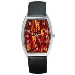 Effect Pattern Brush Red Orange Barrel Style Metal Watch by Nexatart