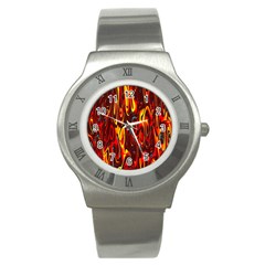 Effect Pattern Brush Red Orange Stainless Steel Watch by Nexatart