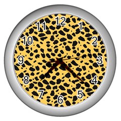 Skin Animals Cheetah Dalmation Black Yellow Wall Clocks (silver)  by Mariart