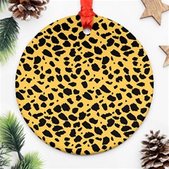 Skin Animals Cheetah Dalmation Black Yellow Round Ornament (two Sides) by Mariart