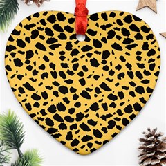 Skin Animals Cheetah Dalmation Black Yellow Heart Ornament (two Sides) by Mariart