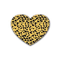 Skin Animals Cheetah Dalmation Black Yellow Rubber Coaster (heart)  by Mariart