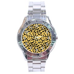 Skin Animals Cheetah Dalmation Black Yellow Stainless Steel Analogue Watch