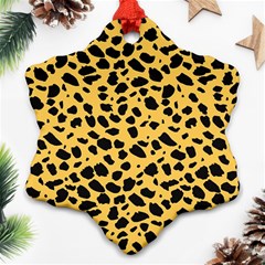 Skin Animals Cheetah Dalmation Black Yellow Snowflake Ornament (two Sides) by Mariart