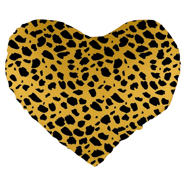 Skin Animals Cheetah Dalmation Black Yellow Large 19  Premium Flano Heart Shape Cushions