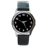 Streaks Line Light Neon Space Rainbow Color Black Round Metal Watch Front