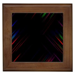 Streaks Line Light Neon Space Rainbow Color Black Framed Tiles by Mariart