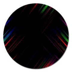 Streaks Line Light Neon Space Rainbow Color Black Magnet 5  (round)