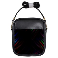 Streaks Line Light Neon Space Rainbow Color Black Girls Sling Bags by Mariart