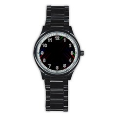 Streaks Line Light Neon Space Rainbow Color Black Stainless Steel Round Watch