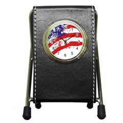 Red White Blue Star Flag Pen Holder Desk Clocks