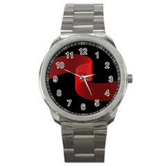 Tape Strip Red Black Amoled Wave Waves Chevron Sport Metal Watch by Mariart