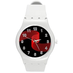 Tape Strip Red Black Amoled Wave Waves Chevron Round Plastic Sport Watch (m) by Mariart