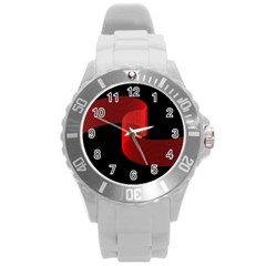 Tape Strip Red Black Amoled Wave Waves Chevron Round Plastic Sport Watch (l) by Mariart