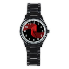 Tape Strip Red Black Amoled Wave Waves Chevron Stainless Steel Round Watch