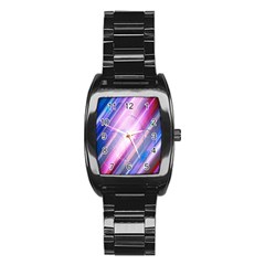 Widescreen Polka Star Space Polkadot Line Light Chevron Waves Circle Stainless Steel Barrel Watch