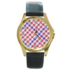 Webbing Wicker Art Red Bluw White Round Gold Metal Watch