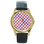 Webbing Wicker Art Red Bluw White Round Gold Metal Watch Front