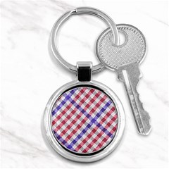 Webbing Wicker Art Red Bluw White Key Chains (round)  by Mariart