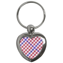 Webbing Wicker Art Red Bluw White Key Chains (heart)  by Mariart