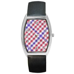 Webbing Wicker Art Red Bluw White Barrel Style Metal Watch by Mariart