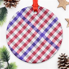 Webbing Wicker Art Red Bluw White Round Ornament (two Sides) by Mariart