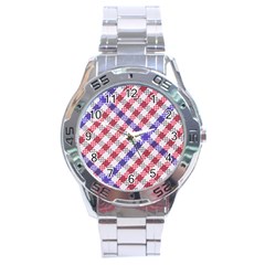 Webbing Wicker Art Red Bluw White Stainless Steel Analogue Watch by Mariart