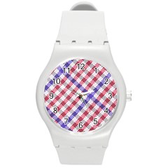 Webbing Wicker Art Red Bluw White Round Plastic Sport Watch (m) by Mariart