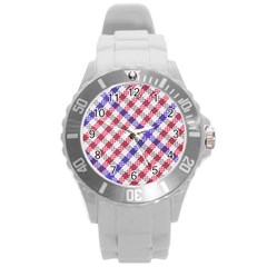 Webbing Wicker Art Red Bluw White Round Plastic Sport Watch (l) by Mariart