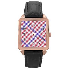 Webbing Wicker Art Red Bluw White Rose Gold Leather Watch  by Mariart