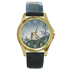 Fitz Roy Mountain, El Chalten Patagonia   Argentina Round Gold Metal Watch by dflcprints