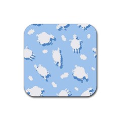 Vector Sheep Clouds Background Rubber Coaster (square)  by Nexatart