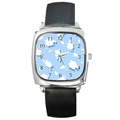 Vector Sheep Clouds Background Square Metal Watch by Nexatart