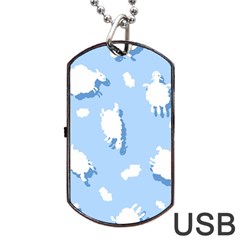 Vector Sheep Clouds Background Dog Tag Usb Flash (one Side) by Nexatart