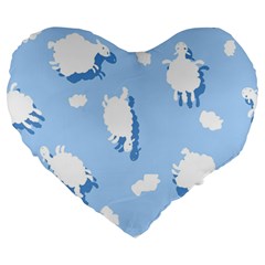 Vector Sheep Clouds Background Large 19  Premium Heart Shape Cushions by Nexatart