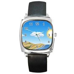 Grid Sky Course Texture Sun Square Metal Watch by Nexatart