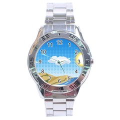 Grid Sky Course Texture Sun Stainless Steel Analogue Watch by Nexatart