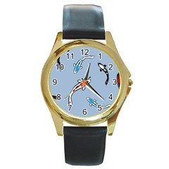 Koi Carp East Vector Seamless Round Gold Metal Watch by Nexatart