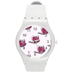 Magnolia Seamless Pattern Flower Round Plastic Sport Watch (m) by Nexatart