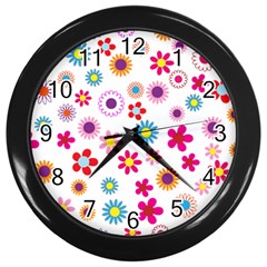 Floral Flowers Background Pattern Wall Clocks (black) by Nexatart